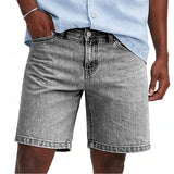 AIDASE  -  Mens Vintage Washed Denim Shorts Casual Straight Streetwear Shorts Breathable Summer Solid Zipper Fly Daily Knee Length Jean Man aidase-shop