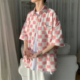 AIDASE  -  Short Sleeve Printing Plaid Shirts  Button Turn-down Collar Casual Handsome Office Streetwear Spring Summer Men's Clothing aidase-shop