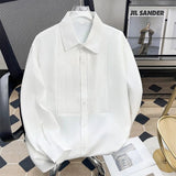 AIDASE  -  Summer New Men's Solid Color Pleated Splicing Long Sleeve Shirt Retro Luxury Elegant Fashion Trend Loose Casual Men's Tops aidase-shop