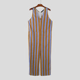 AIDASE  -  Men Jumpsuits Striped V Neck Sleeveless Casual Male Rompers Streetwear Loose Vacation Summer Fashion Male Overalls S-5XL aidase-shop