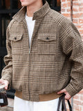 AIDASE  -  Vintage Houndstooth Print Jacket Coat Mens Fall Winter Outdoor Casual Jackets Men's Stylish Zip-up Stand Collar Coats Outerwear aidase-shop