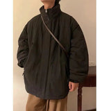 AIDASE  -  Japanese Cityboy Stand Collar Padded Jacket Men's Winter Thick Warm Loose Cotton Jacket Khaki Simple High Street Solid Parkas aidase-shop