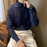 AIDASE  -  Mr. NR Briti Sle  Color f High Collar Knitted Long Sve Wave Pattern Elastic Base irt Sweater for Men Casual aidase-shop