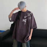 AIDASE  -  Summer Suede Bamboo Print Short Sleeve Retro Casual Loose Half Sleeve Trendy Fashion Multicolor Men Women Tops aidase-shop