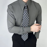 AIDASE  -  New High Quality Lapel Men Shirt Wrinkle-Free Slim Fit Business Casual Shirt Solid Color Retro Gray Men Dress Shirt aidase-shop