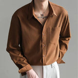 Aidase Fashion Lapel Button Pockets Korean Solid Color Shirts Men's Clothing 2025 Spring New Loose All-match Tops England Shirts