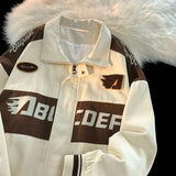American Vintage Racing Jacket Men Cycling Lapel Jacket Women BF Letter Varsity Coat Oversize High Street Vibe Baseball Uniform aidase-shop