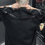 AIDASE  -  Men's T-shirts Fashion Metal Rivets Belt Decoration Round Collar Short Sleeved Loose Pullover Niche Male Tees Summer aidase-shop