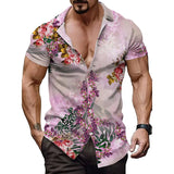AIDASE  -  Summer Short Sleeve Button Shirt Fashion Men's Shirt Plant Digital Printing Casual Cardigan aidase-shop