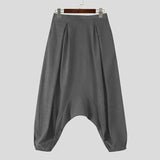 AIDASE  -  Men Harem Pants Solid Color Elastic Waist Joggers Casual Drop-crotch Pants Men Streetwear Fashion Loose Trousers aidase-shop
