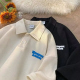 25.59Aidase American Trendy Street Polo Shirts for Men and Women Summer Lapel T-shirts for Couples Loose Fitting Casual Retro Short Sleeves aidase-shop