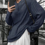 AIDASE  -  Men T Shirt Solid Color Knitted O-neck Long Sleeve Casual Male Tee Tops Streetwear 2025 Loose Fashion Men Pullovers aidase-shop