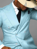 AIDASE  -  Graceful Men's Suit 2 Pieces Blazer Pants Bow Collar Double Breasted Buckle Work Wear Bussiness Wedding Costume Size Color aidase-shop
