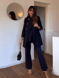 AIDASE  -  Ruffle Top Pant Sets Women Elegant Dark Blue O-neck Sleeveless Top High Waist Wide Leg Pants Female Suit 2025 Chic Lady Outfits aidase-shop