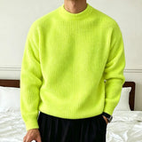 AIDASE  -  Men's Solid Color Knitwear Sweater Spring Autumn Casual Fashion Ribbed Texture Long Sleeve Loose Crew Neck Knit Pullover Sweater aidase-shop
