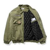 Aidase  Trendy Brand Pilot Jacket Men's Thick Military Green Cotton Jacket Workwear Jacket Loose Baseball Uniform