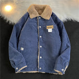 AIDASE  -  Thiened Corduroy Men's Cotton Jaet Winter New Sle Lamb Fur Coat Hong Kong Sle INS Retro Collar Loose Cotton Clothes aidase-shop