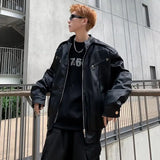 Aidase American Vintage High Street Leather Jacket Men Long Sleeve Stand Collar Motorcycle Tops Spring Autumn Fashion Handsome PU Coat