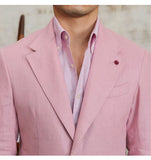 Aidase High Quality 100% Linen Italian Stylish Blazer Men Casual Breathable Half Lining Blazer Hombre Vintage Suit Jacket Pink White aidase-shop