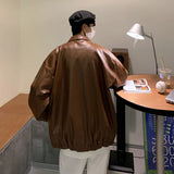 Aidase Handsome Pu Leather Jacket Men's Trend High Street Spring Autumn Black Loose All-Match Teen Solid Lapel Leather Coat Men Top aidase-shop