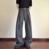 AIDASE  -  Daily Casual Loose Straight Bottoms Men Vintage Draped Lace-up Pleated Trouesrs For Mens Spring Fashionable Striped Pants aidase-shop
