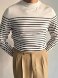 AIDASE  -  Autumn Casual Mens Knit T Shirts Long Sleeve Crew Neck Vintage Jumpers For Men Stylish Striped Knitted Sweaters Tops Male aidase-shop