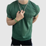 AIDASE  -  Round Neck Fitness Trend Steel Printed T-shirt Shoulder Pad Version Close-in Sleeve Slim Men's Sports Training Short Sleeve aidase-shop