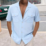 AIDASE  -  Men'S Casual Cardigan Short Sleeve Double Pocket Shirt Fashion Wrinkle-Free Casual Men'S Shirt aidase-shop