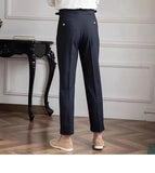 AIDASE  -  Seersucker Naples Suit Trousers Mens British Stylish High-waisted Belt Design Straight Pants Summer Slim Business Casual Pants aidase-shop