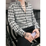 Aidase Spring Autumn Fashion Pure Cotton Turn-down Collar Long Sleeve Diamond Check Blouse Men's Clothing Trend Button Vintage Shirts aidase-shop