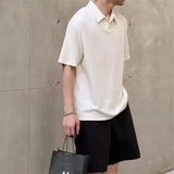 AIDASE  -  Summer Men's Korean Fashion Waffle Polo T-shirt Casual Solid Short Sleeve Tee Tops  New Y2K Vintage Streetwear polos homme aidase-shop
