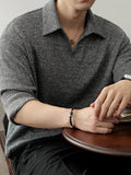 AIDASE  -  Autumn Casual Solid Color Long Sleeve Knit Polo Shirts Trendy Men's Jumper Tops Vintage Turn-down Collar Knitted Mens Polo Shirt