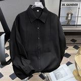 AIDASE  -  Summer New Men's Solid Color Pleated Splicing Long Sleeve Shirt Retro Luxury Elegant Fashion Trend Loose Casual Men's Tops aidase-shop