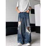 Aidase Hip Hop Ripped Baggy Jeans Men High Street Male Distressed Denim Wide Leg Pants Casual Trousers Vintage Streetwear Loose
