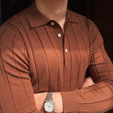 Aidase Autumn Casual Men's Knitted Sweater Striped Polo Shirt Men Mode Homme 2022 Lapel Polo T-shirt Men's Elastic Jacquard Business aidase-shop