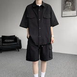 AIDASE  -  Men's Sports Sets Short Sleeve Lapel Single-breasted Quick-dry Design Shirt Multiple Pockets Cargo Shorts Male Suit aidase-shop