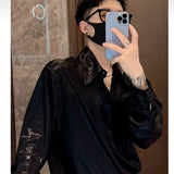 AIDASE  -  Summer Thin Korean Smooth Shirts Men Clothing Solid Lapel Single Breasted Streetwear Fashion Loose Long Sleeve Tops aidase-shop