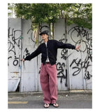 AIDASE  -  High Waist Straight Leg Raspberry Pink Denim Jeans Men Summer New Loose Wide Leg Floor-Length Pants Clean Washed Effect aidase-shop