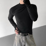 AIDASE  -  Men's Solid Color Half Turtleneck Long-Sleeved T-Shirt American Retro Fashion Trend High Street Slim Breathable Niche Men's Tops aidase-shop