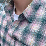 Aidase Over Size. American Retro Plaid Shirt Coat, Men's Fashion Brand Loose Leisure All-Matching Couple Long Sleeve Top, Pink Shirt aidase-shop