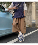 AIDASE  -  Japanese Streetwear Beige Cargo Capri Pants Women Harajuku Hippie Pockets Oversize Wide Leg Trousers Jogging Summer aidase-shop
