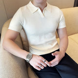 AIDASE  -  New Fashion Business Tops Men's Polo Shirt Light Luxury Leisure Knitted V Neck T-shirts for Man Korean Popular Short Sleeve Tees aidase-shop