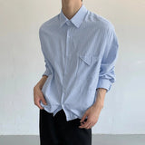 AIDASE  -  Men Striped Shirt Lapel Long Sleeve Loose Casual Men Clothing Streetwear Korean Style Fashion Tops Male Shirts aidase-shop