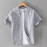 AIDASE  -  Casual Linen Men's Shirt Summer Breathable Loose Fit Stand Collar Short Sleeve Youth Fashion Urban Style Lightweight Shirt aidase-shop