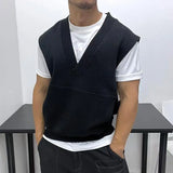 Aidase Oversized Men Vest Spring Autumn V-neck Sleeveless Sweatshirt Fashion Leisure Tank Top Fat Tshirts Coat Plus Size Suitable 150KG