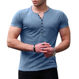 AIDASE  -  Men's Summer New European and American Men's Henley Shirt Solid Button Slim Fit T-shirt for Men aidase-shop