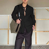 AIDASE  -  Men Shirt Solid Color Lapel Long Sleeve Lace Up Casual Men Clothing Streetwear Loose 2025 Fashion Male Shirts S-5XL aidase-shop