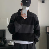 Men's Casual Knitted Printed Pullovers Sweater Luxury Vintage Loose Button Lapel Striped Long Sleeve Autumn Clothing aidase-shop