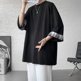 AIDASE  -  Spring Summer Men's Ice Silk T-shirts Women Oversized Plaid T-shirt Korean Style Casual Seven sleeves T-Shirt Male aidase-shop