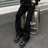 AIDASE  -  American High Street Vibe Pure Black Micro Flare Jeans Men's Straight Leg Slimming Drapey Floor-Length CleanFit Long Trousers aidase-shop